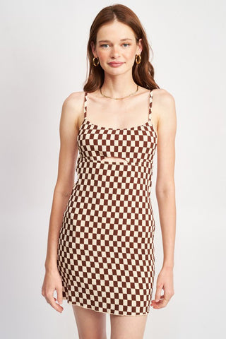 Hot Girl Checkered Spaghetti Strap Open Back Mini Dress