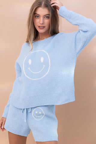 Hot Girl Snuggy Soft Smiley Top And Shorts Two Piece Lounge Set