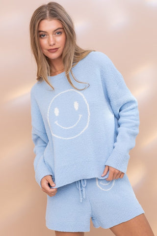 Hot Girl Snuggy Soft Smiley Top And Shorts Two Piece Lounge Set