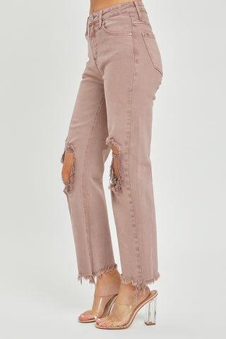 Hot Girl X RISEN Distressed Ankle Bootcut Jeans In Mauve - Hot Girl Apparel