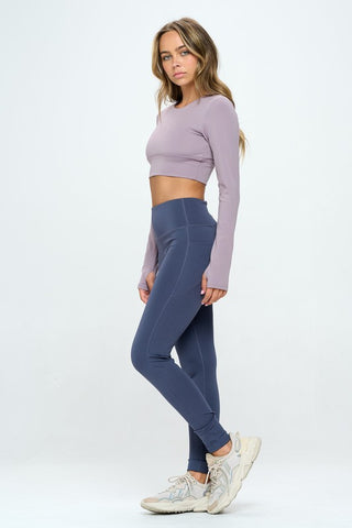 Hot Girl Revive Long Sleeve Open Back Top And Leggings Two Toned  Activewear Set