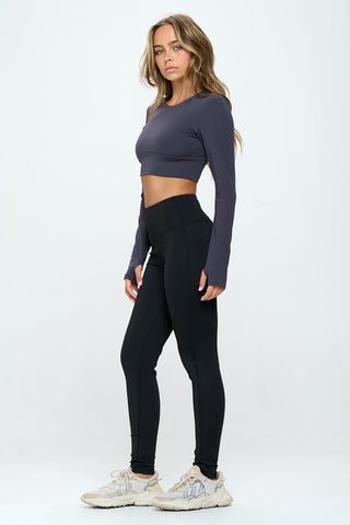 Hot Girl Revive Long Sleeve Open Back Top And Leggings Two Toned  Activewear Set