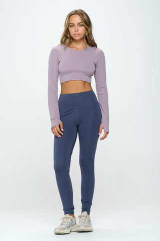 Hot Girl Revive Long Sleeve Open Back Top And Leggings Two Toned  Activewear Set