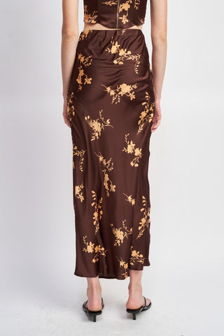 Hot Girl Peruvian Lily Floral Satin Maxi Skirt In Brown