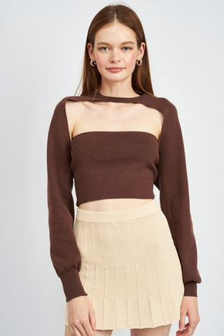 Hot Girl Tube GRL Crop Top And Bolero Sweater Set