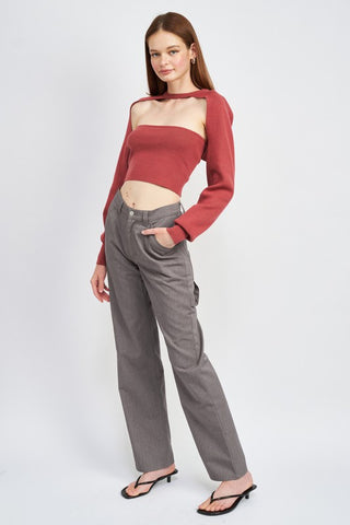 Hot Girl Tube GRL Crop Top And Bolero Sweater Set