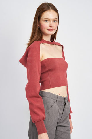 Hot Girl Tube GRL Crop Top And Bolero Sweater Set