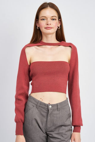 Hot Girl Tube GRL Crop Top And Bolero Sweater Set