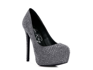 Hot Girl X London Rag CLARISSE Diamante Suede High Heeled Pumps