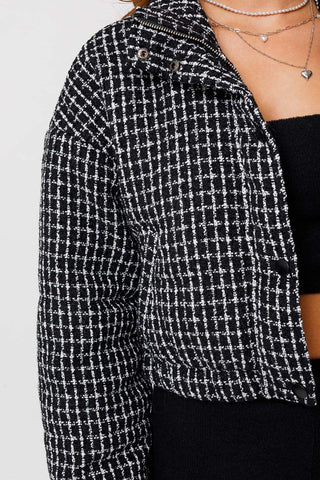 Hot Girl Tweed Cropped Puffer Jacket In Black