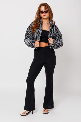 Hot Girl Tweed Cropped Puffer Jacket In Black