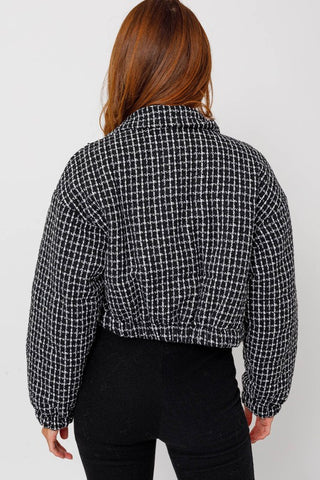 Hot Girl Tweed Cropped Puffer Jacket In Black