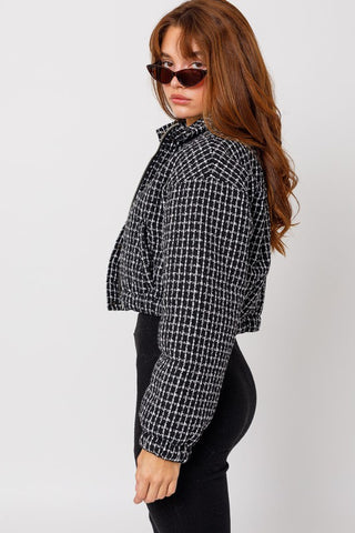 Hot Girl Tweed Cropped Puffer Jacket In Black