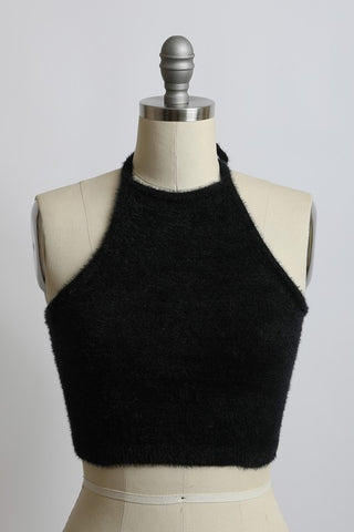 Hot Girl Fuzzy Sweater Halter Crop Top