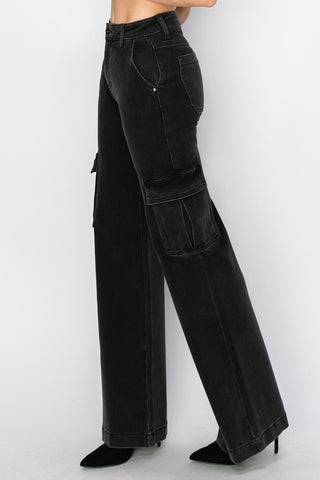 Hot Girl Risen High Rise Wide Leg Cargo Jeans In Black