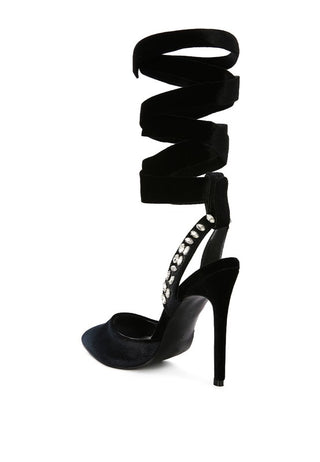 Hot Girl Wallis Velvet Diamante Stud Tie Up Stilleto Suede Heels