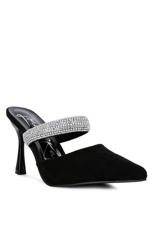 Hot Girl  X London Rag Delia Diamante Strap Velvet Heeled Mules