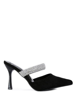 Hot Girl  X London Rag Delia Diamante Strap Velvet Heeled Mules