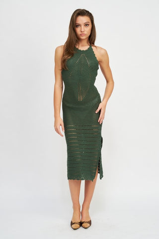 Hot Girl DND Crochet Halter Midi Dress In Moss