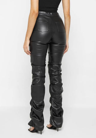 Hot Girl Street Cred Scrunched Faux Leather Pants In Black