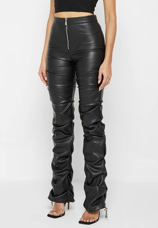 Hot Girl Street Cred Scrunched Faux Leather Pants In Black