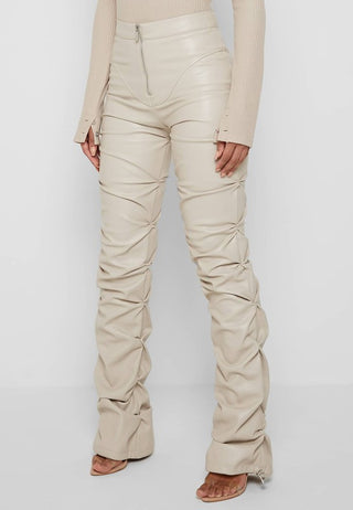 Hot Girl Street Cred Scrunched Faux Leather Pants In Cream