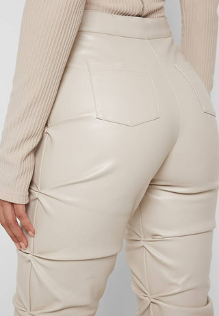 Hot Girl Street Cred Scrunched Faux Leather Pants In Cream