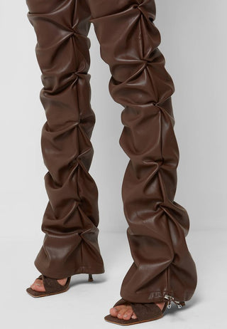 Hot Girl Street Cred Scrunched Faux Leather Pants In Brown