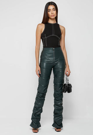 Hot Girl Street Cred Scrunched Faux Leather Pants In Hunter