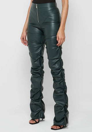 Hot Girl Street Cred Scrunched Faux Leather Pants In Hunter