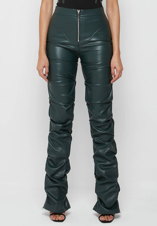 Hot Girl Street Cred Scrunched Faux Leather Pants In Hunter