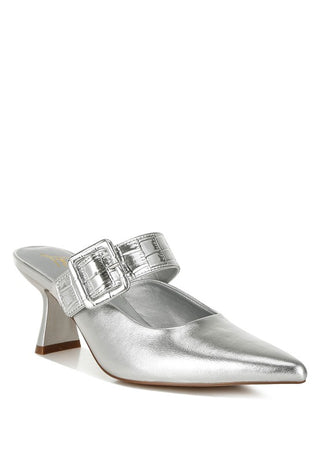 Hot Girl X London Rag Bismi Buckle Kitten Heel Mules In Silver