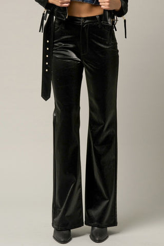 Hot Girl Supernatural Faux Leather High Rise Flare Pants In Black