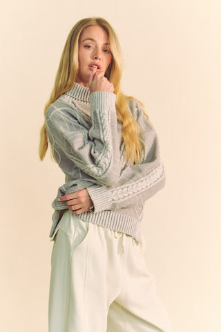 Hot Girl X Davi & Dani Cable-Knit Turtleneck Sweater In Grey