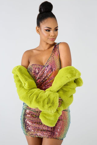 Hot Girl Electric Luxe Faux Fur Cropped Teddy Jacket