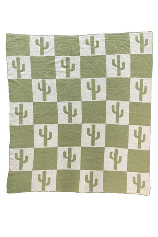 Hot Girl Cactus Checkered Throw Blanket