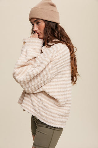 Hot Girl Fuzzy Stripes Fleece Shacket In Cream