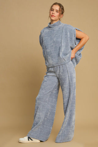 Hot Girl X Umgee Elastic Waist Wide Leg Pants In Dusty Blue