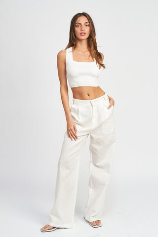 Hot Girl Emory Ribbed Knit Crop Top With Back Bow Detail In White