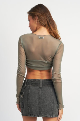 Hot Girl Twisted Tee Sheer Long Sleeve Crop Top