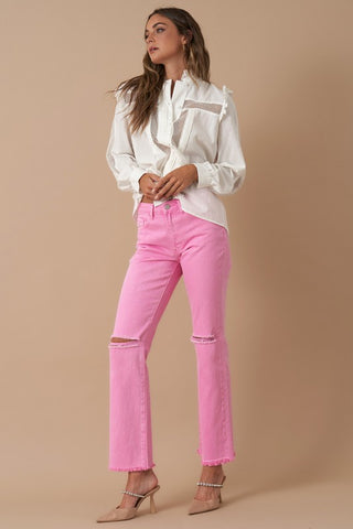 Hot Girl Denim Lab Pretty In Pink High Rise Straight Jeans