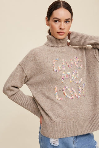 Hot Girl Give Me Love Stitched Turtleneck Sweater