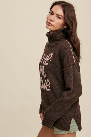 Hot Girl Give Me Love Stitched Turtleneck Sweater