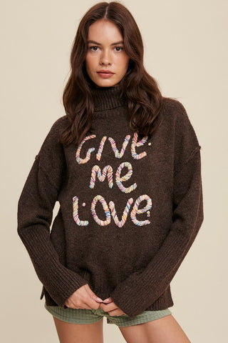 Hot Girl Give Me Love Stitched Turtleneck Sweater