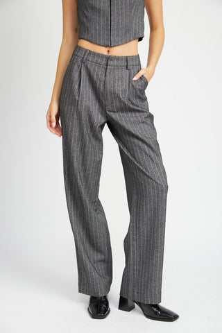 Hot Girl Boss Lady Loose Fit Pinstripe Pants In Charcoal