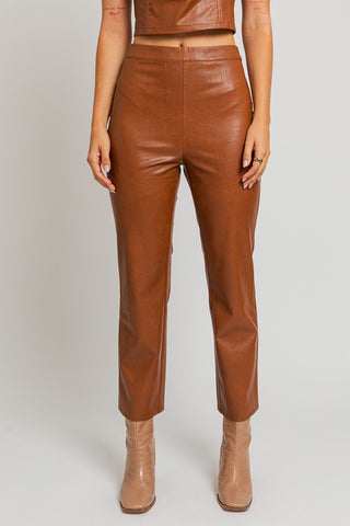 Hot Girl Vixen Vegan Leather Straight Leg Pants In Camel