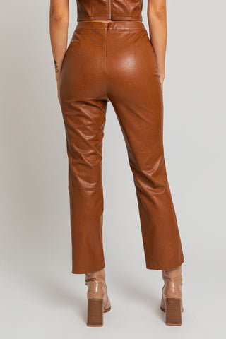 Hot Girl Vixen Vegan Leather Straight Leg Pants In Camel