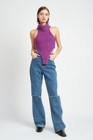 Hot Girl Knit Turtleneck Halter Top