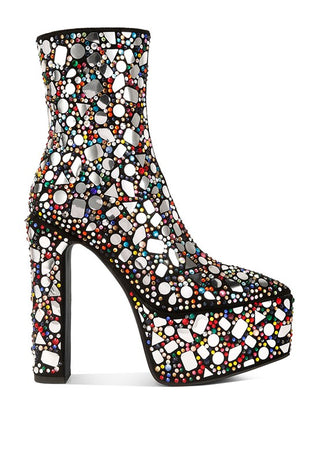 Hot Girl Fancy Mirror Embellished Platform High Heel Boots