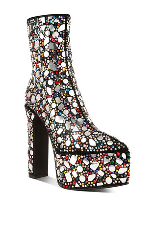 Hot Girl Fancy Mirror Embellished Platform High Heel Boots